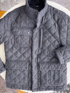 Bonobos Men’s Quilted Wool Blend Full Zip Jacket Gray Medium Standard Fit